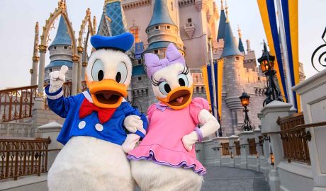 Donald e margaria em frente ao castelo Magic Kingdom