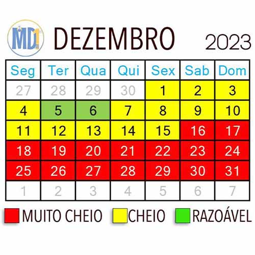 calendário de lotação do mês de dezembro